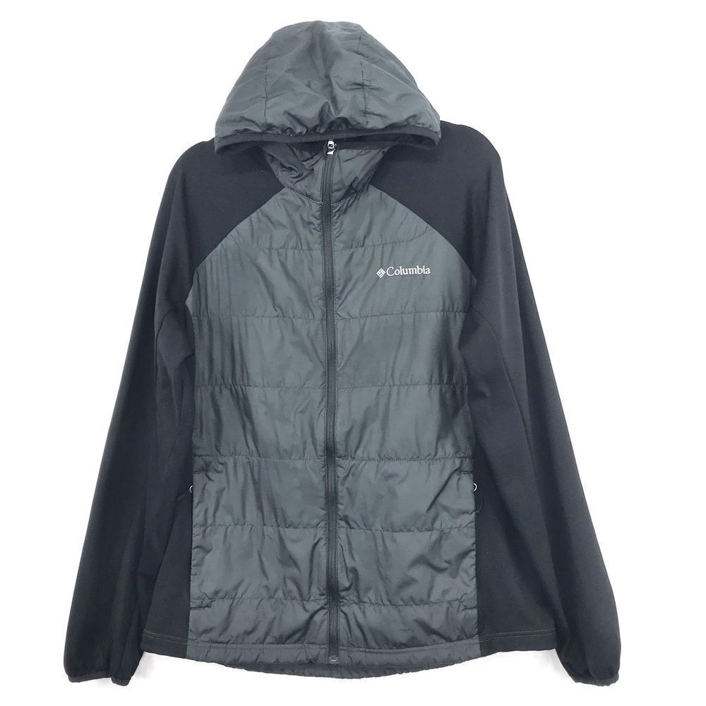 Columbia Black Quilt Scuba Jersey Lightweight Hooded Zip Up Jacket